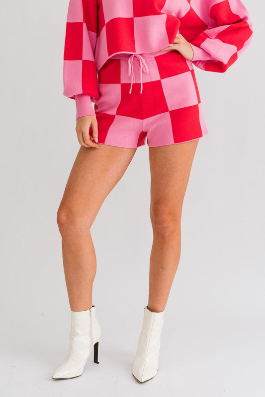 LE LIS Checkered Sweater Shorts