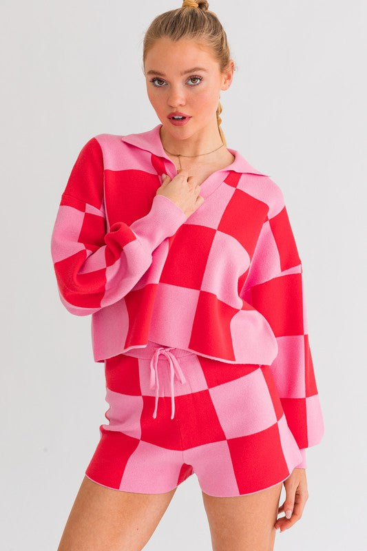 LE LIS Checkered Sweater Pullover