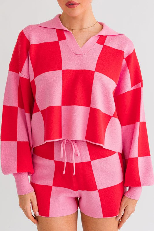 LE LIS Checkered Sweater Pullover