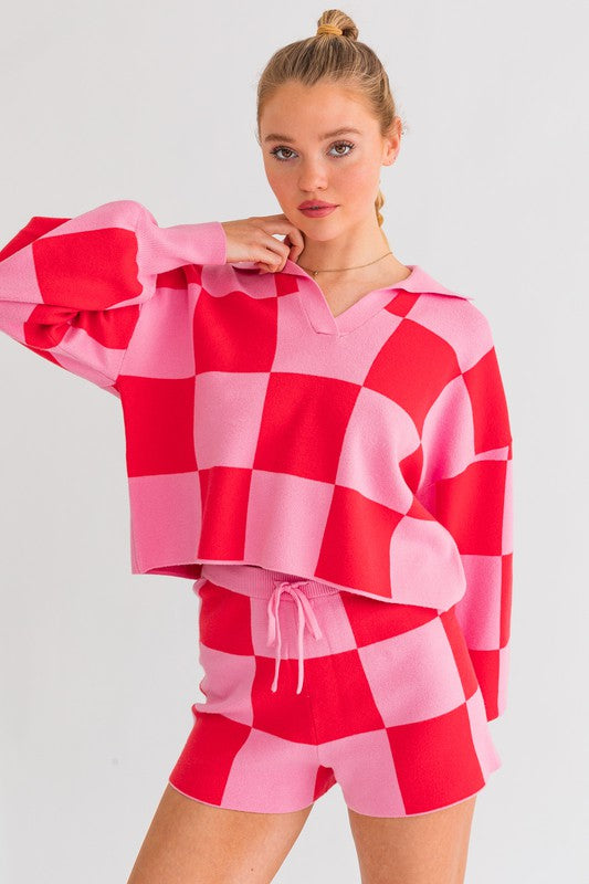 LE LIS Checkered Sweater Pullover