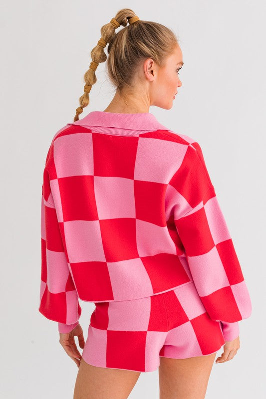 LE LIS Checkered Sweater Pullover