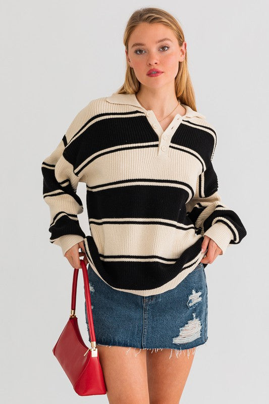 LE LIS Collared Oversized Sweater