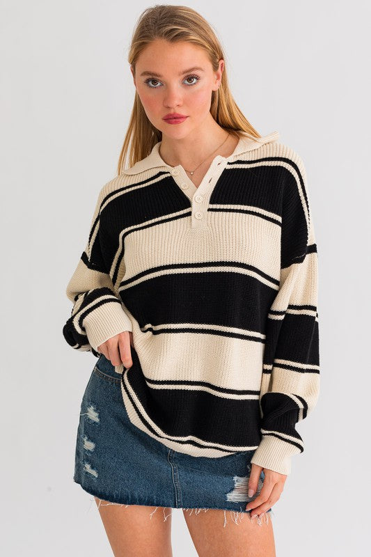 LE LIS Collared Oversized Sweater