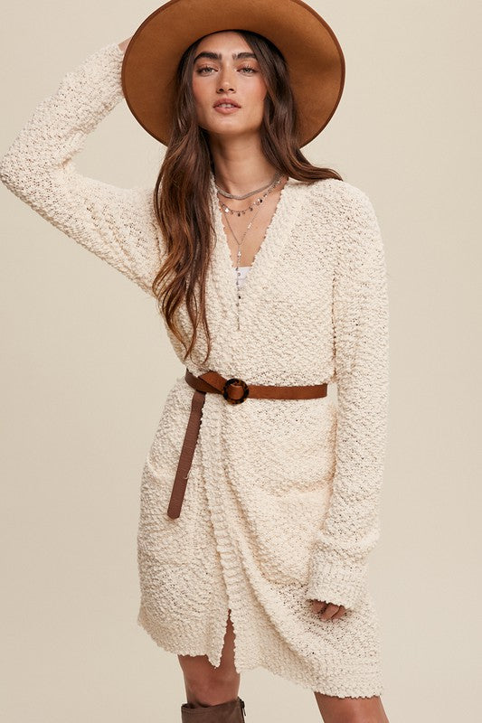 Listicle Popcorn Open Knit Cardigan Sweater