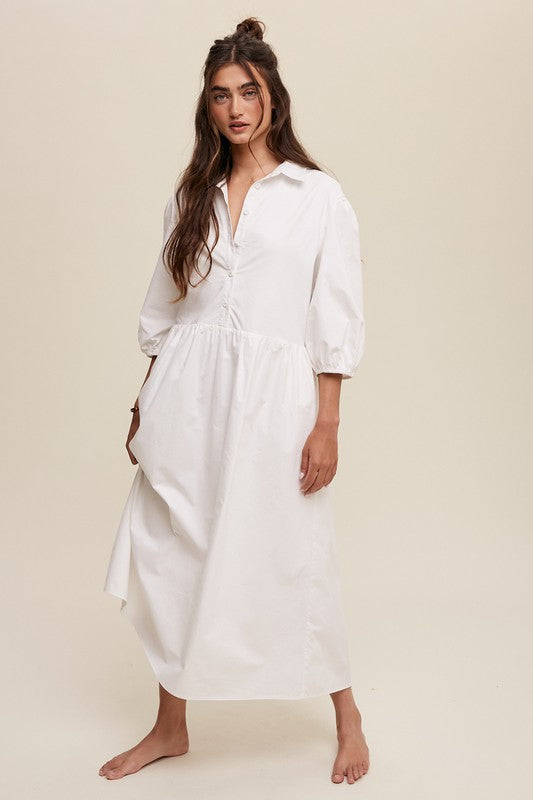 Listicle Puff Sleeve Babydoll Maxi Dress