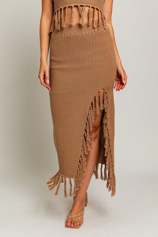 LE LIS Tassel Detail Midi Sweater Skirt