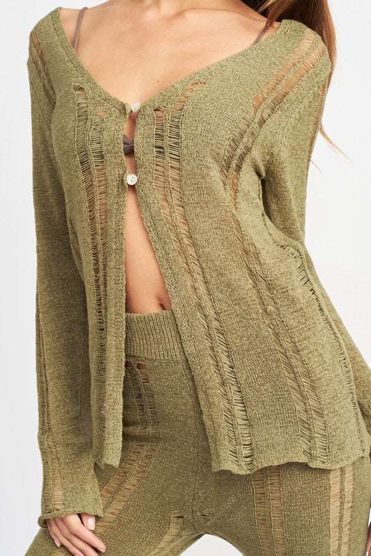 Button Up Laddered Cardigan Top