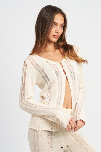 Button Up Laddered Cardigan Top