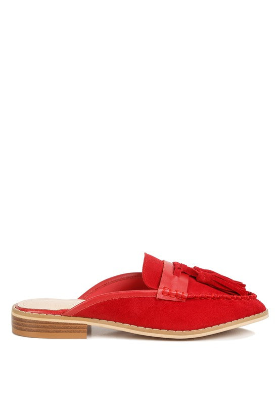 EDMANDA Tassel Detail Leather Mules