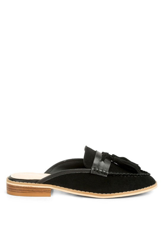 EDMANDA Tassel Detail Leather Mules