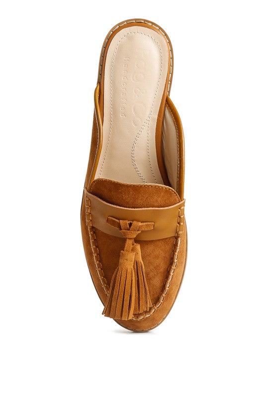 EDMANDA Tassel Detail Leather Mules