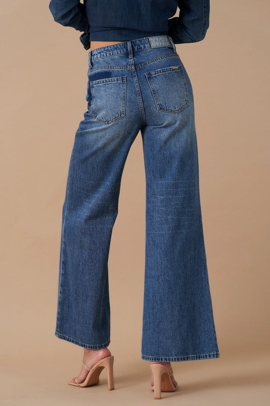 Relaxed Wide Leg Patchwork Jeans