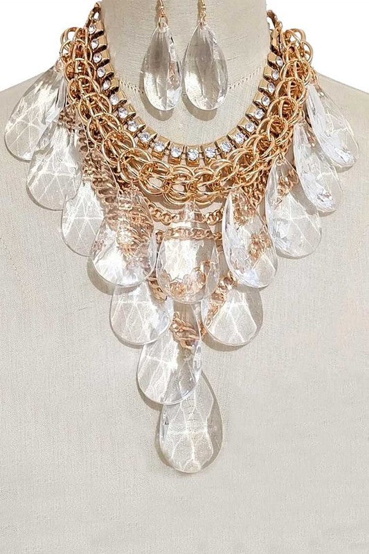 Acrylic Teardrop Statement Layer Necklace Set