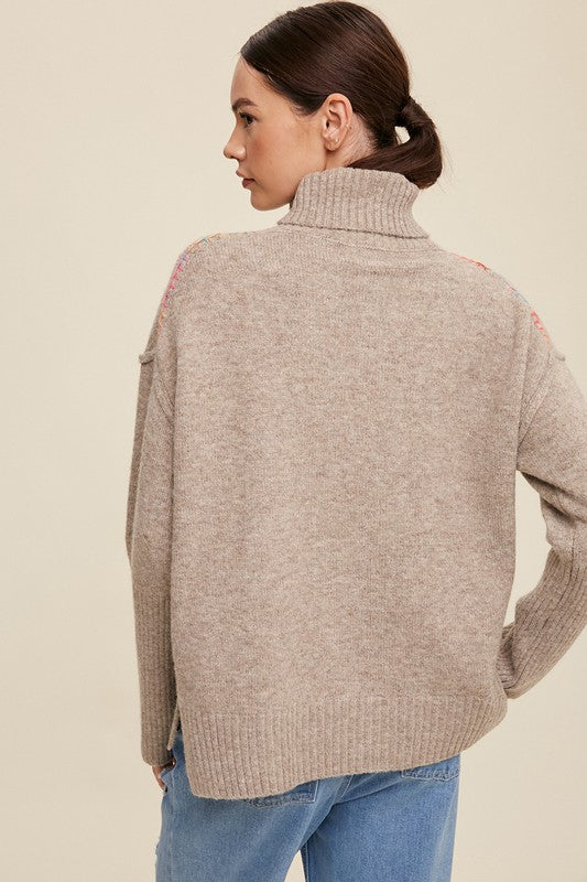 Listicle GIVE ME LOVE Stitched Mock Neck Sweater