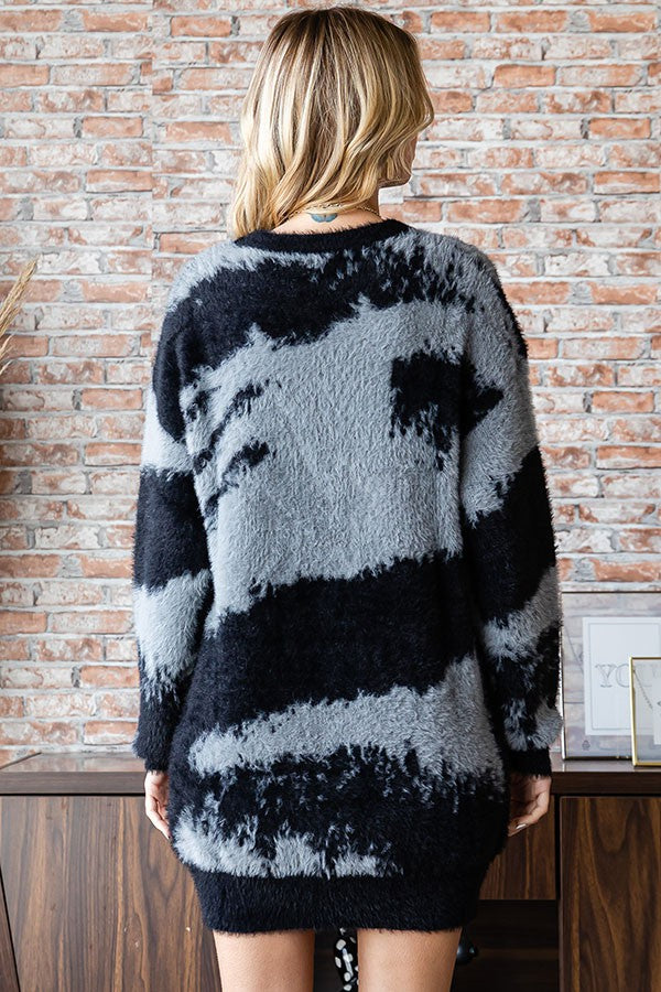 First Love Full Size Abstract Pattern Feather Yarn Sweater