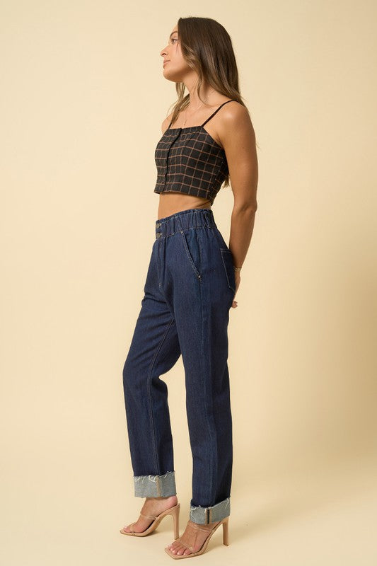 High Waisted Pleated Slouchy Jeans