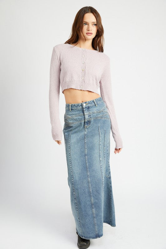 Denim Fluted Maxi Skirt