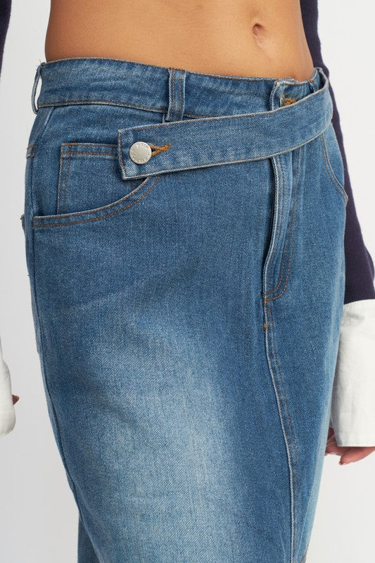 Front Slit Denim Skirt