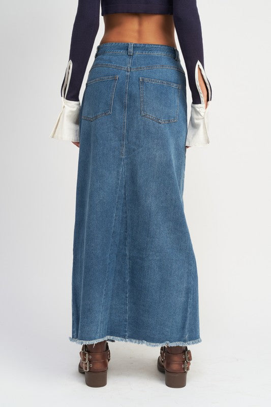 Front Slit Denim Skirt