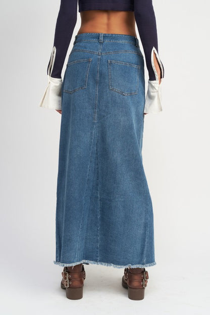 Denim Front Slit Maxi Skirt