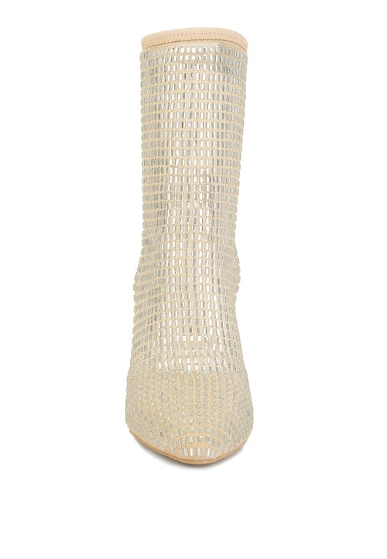 FORTUNATE Rhinestone Embellished Mesh Boots