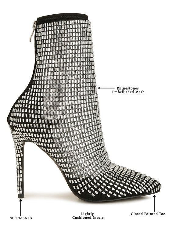 FORTUNATE Rhinestone Embellished Mesh Boots