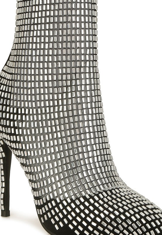 FORTUNATE Rhinestone Embellished Mesh Boots