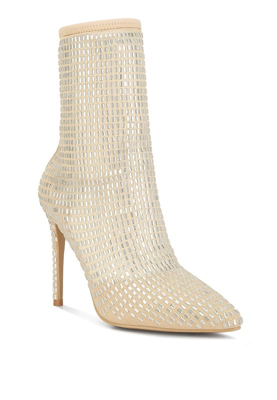 FORTUNATE Rhinestone Embellished Mesh Boots