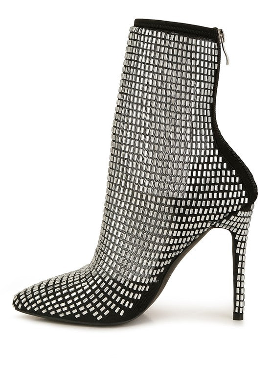 FORTUNATE Rhinestone Embellished Mesh Boots