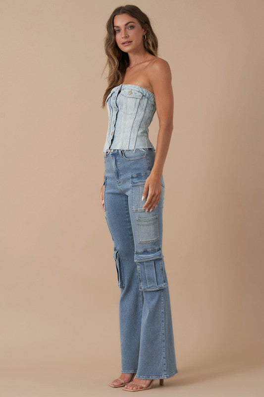 High-Rise Cargo Boot Cut Jeans