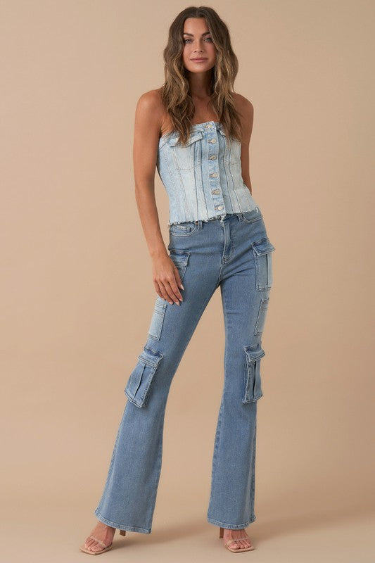 High-Rise Cargo Boot Cut Jeans