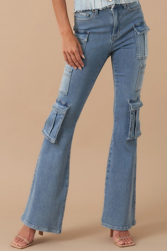 High-Rise Cargo Boot Cut Jeans