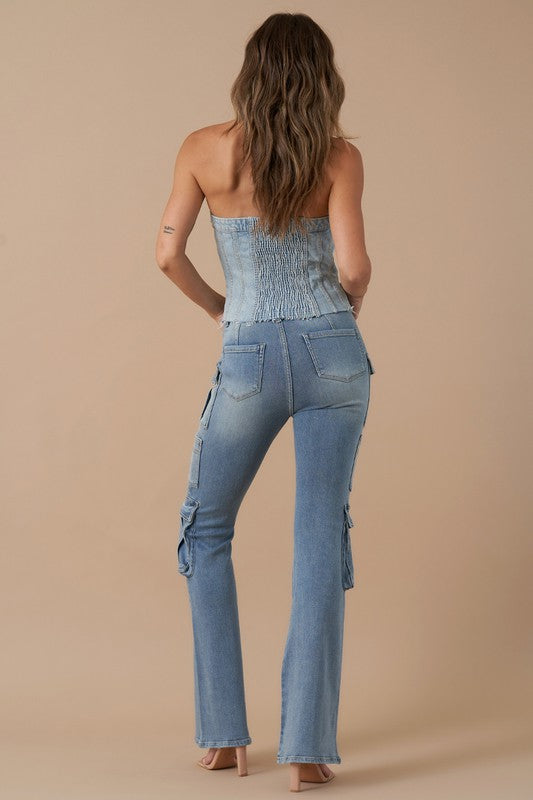 High-Rise Cargo Boot Cut Jeans