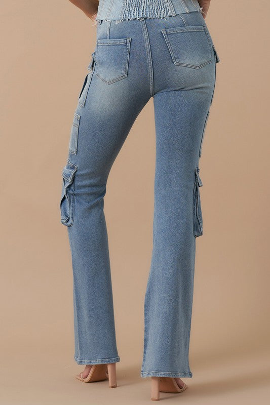 High-Rise Cargo Boot Cut Jeans