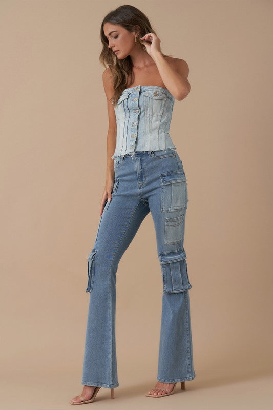 High-Rise Cargo Boot Cut Jeans