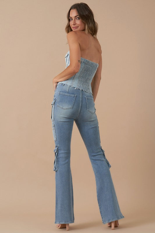 High-Rise Cargo Boot Cut Jeans