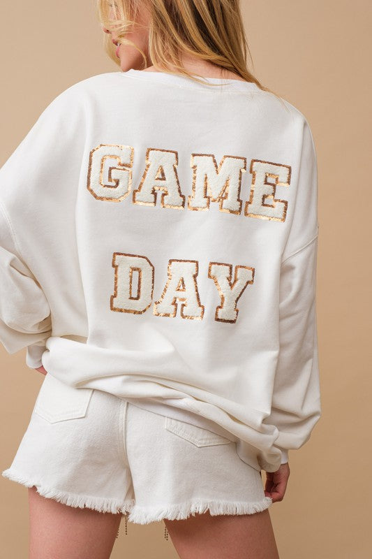 Blue B - Fleece Terry Football Sequin Patch Sweatshirt