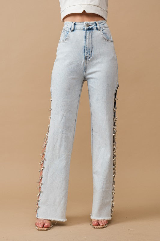 Blue B Jewel Trim Stretch Denim Jeans