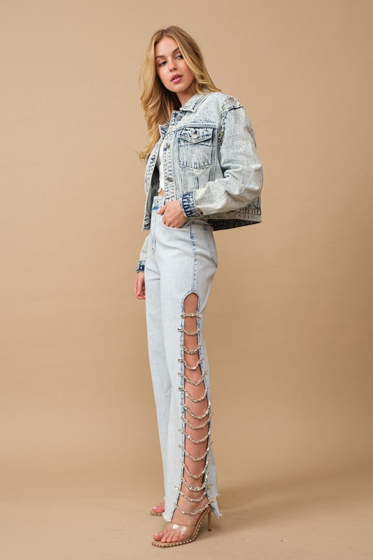 Blue B Jewel Trim Stretch Denim Jeans