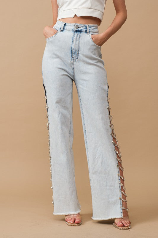 Blue B Jewel Trim Stretch Denim Jeans