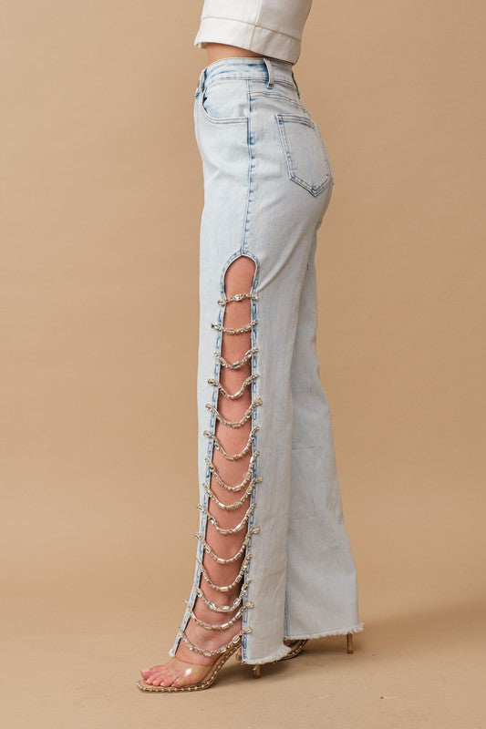 Blue B Jewel Trim Stretch Denim Jeans