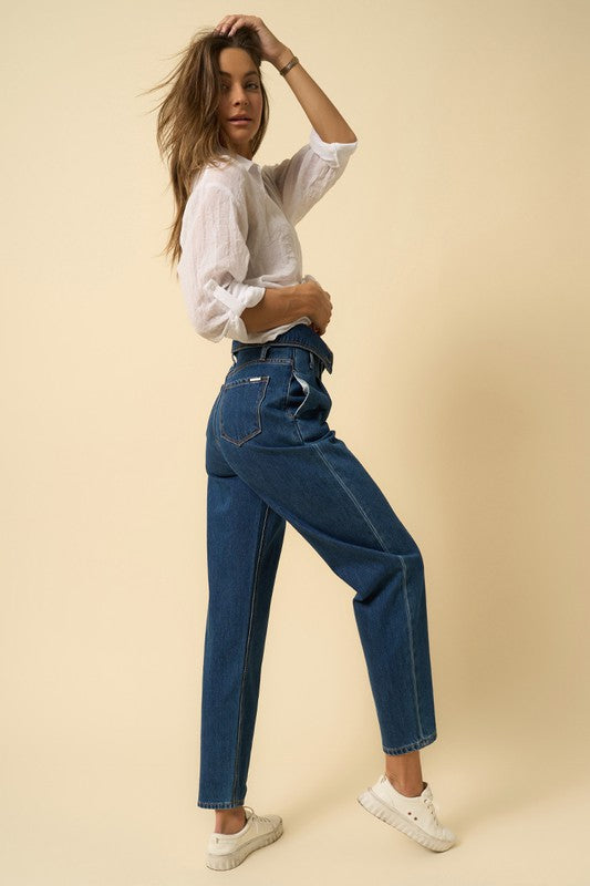 High-Rise Flap Waisted Relaxed Jeans