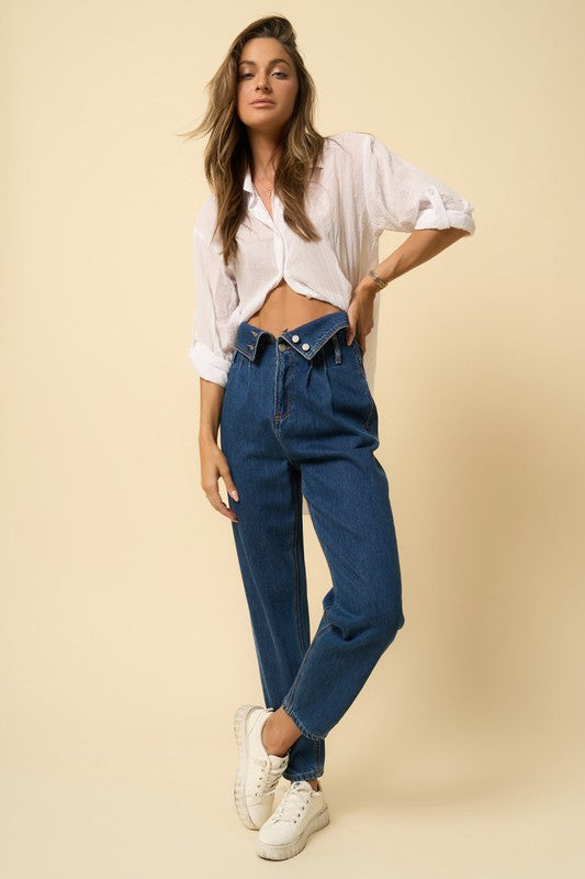 High-Rise Flap Waisted Relaxed Jeans