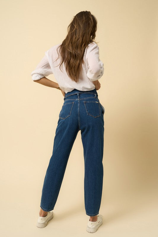 High-Rise Flap Waisted Relaxed Jeans