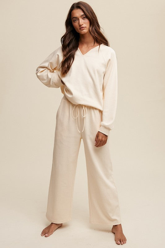 Listicle V-neck Sweatshirt and Pants Set