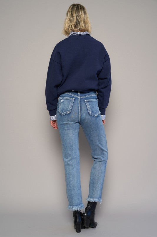 High Rise Cropped Straight Jeans