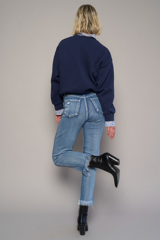 High Rise Cropped Straight Jeans