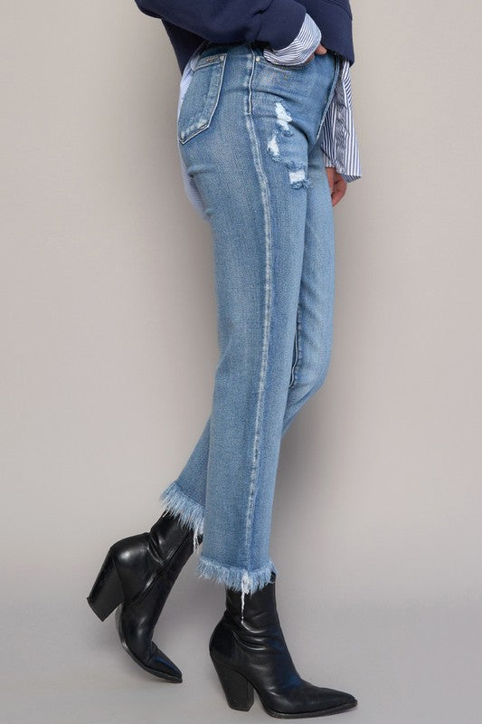 High Rise Cropped Straight Jeans