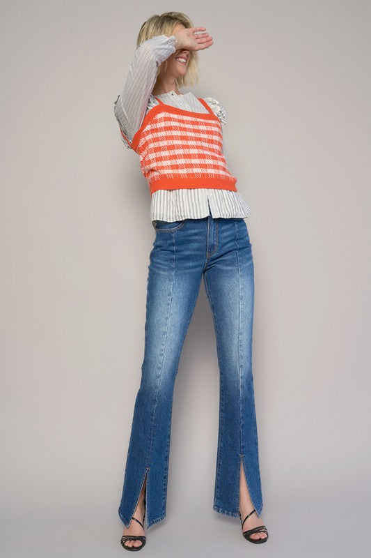 High Rise Front Slit Slim Boot Jeans