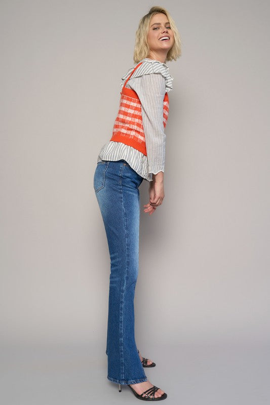 High Rise Front Slit Slim Boot Jeans